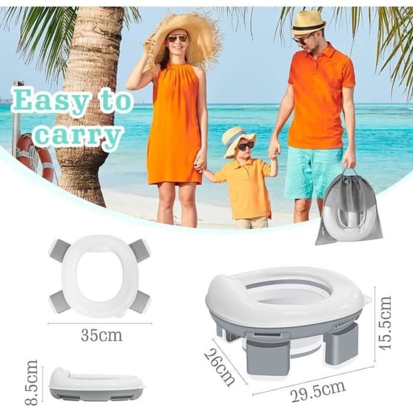 Sammenleggbart Baby Potty-sete, 3-i-1 Toalettsetereduserer for Barn, Reisepotte med Oppbevaringspose