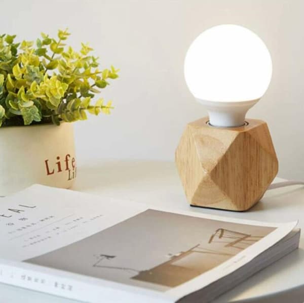 E27 bordlampe træbordlampe diamant sengelampe