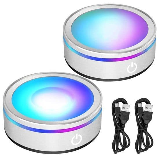 LED-base, sett med 2 runde opplyste stativer med 6 farger for krystallkunst - bordlampe
