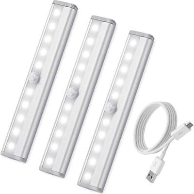Bevegelsessensorlys - USB oppladbart - LED - Hvit - Innendørs - 3 STK