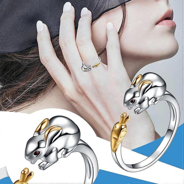Kaninring Kvinnlig Maskot Presenter till Vänner Ringar Present Litet Ringset Silver