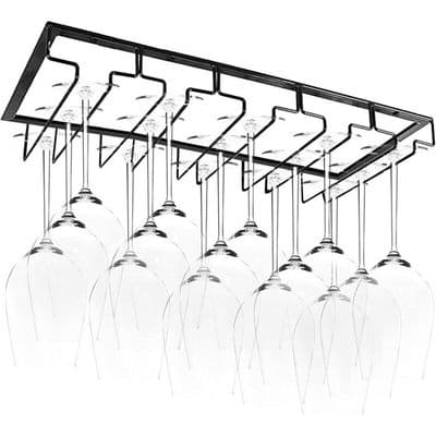 Ripustettava lasiteline, viinilasiteline - 4 kiskoa - 10-15 lasia - 60 x 22,5 x 5 cm