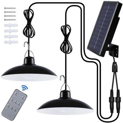 Dobbelthodet utendørs solcellelampe - IP65 vanntett - Fjernkontroll - Hvit