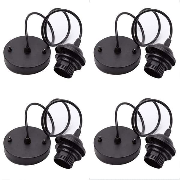 4-delt Vintage Lysekrone Sæt, Vintage Edison Lampeholder med 100 mm Kabel til Pendel Pære, E27 (Sort)