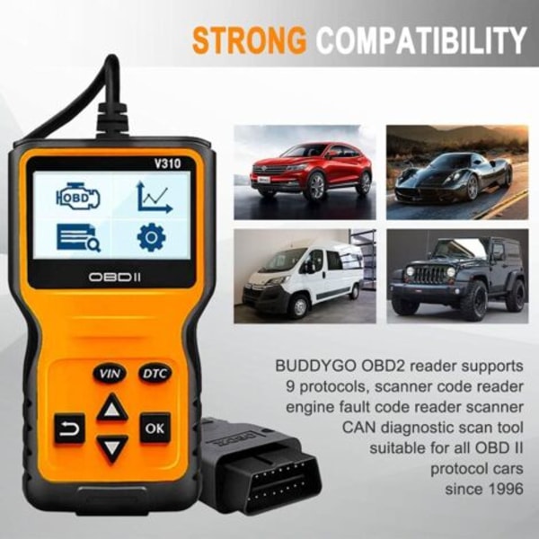 OBD2 Universal Scanner OBD II Scanner Automotive Engine Fault Code Reader CAN Diagnostic Analysis Tool til OBDII Protokol Biler siden 1996 (Gul)
