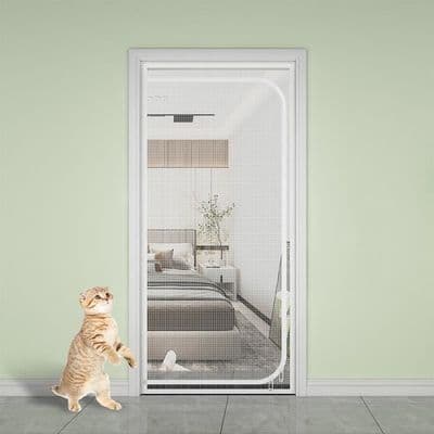 Forstærket myggenet 80x200 cm - Hvid - Til katte og hunde - Krog lukning