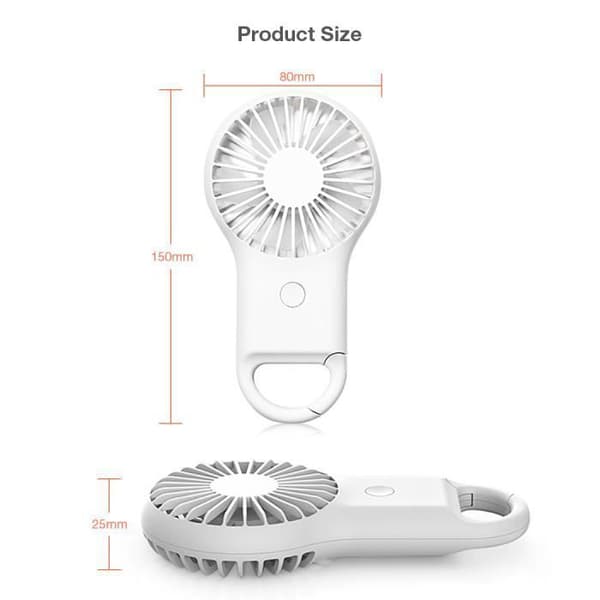 Mini bærbar ventilator - 800mAh - 3 hastigheder - Farverigt LED-lys - Genopladelig