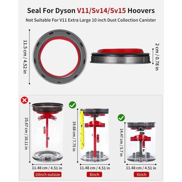 Erstatningsfast tætning til Dyson V11 støvsuger - CALDION - Kompatibel med V11/SV14/SV15 - Grå