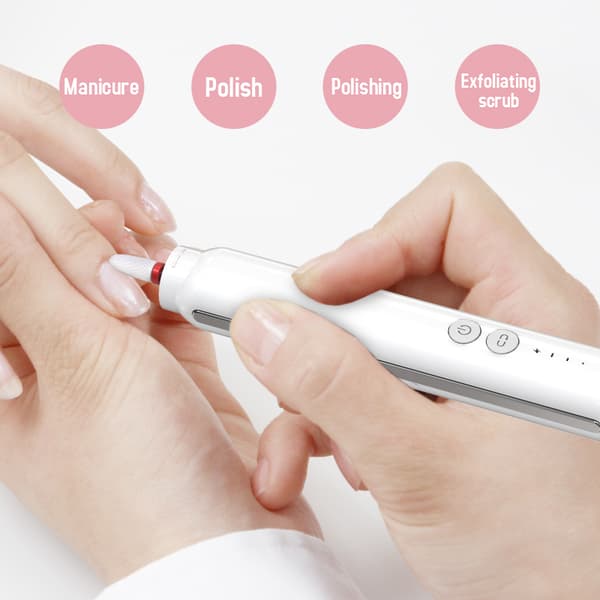 Portable Electric Nail Drill with 3 Speeds and LED Light White