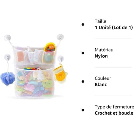 Legetøjsopbevaringsnet til bad, bruser og badekar - Babylegetøjsnet + GRATIS 4 robuste selvklæbende kroge