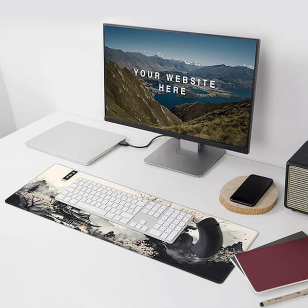 Extra Large Non-Slip Mouse Pad with Stitched Edges - Traditional Ink Drawing Design
