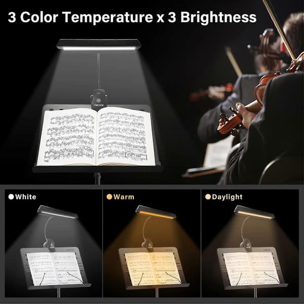 Nodebordslampe - 19 LED Professionel Musiker, Clip-On Lampe til Nodebord, USB Genopladelig