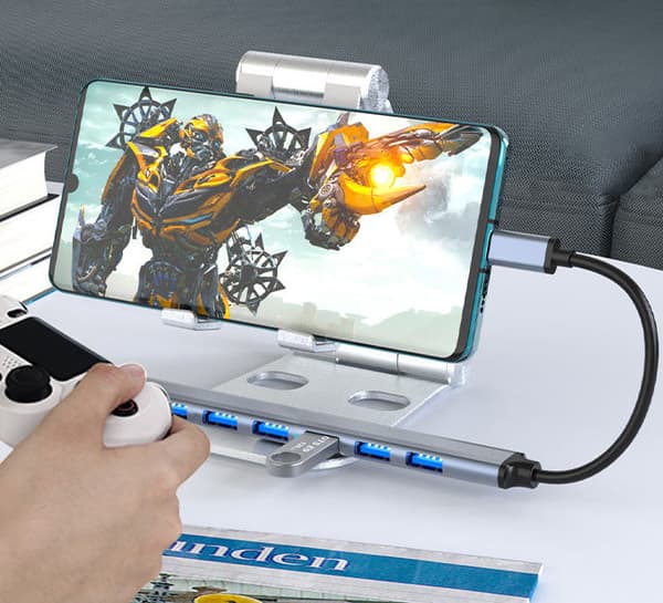 USB/USB-C-keskitin 1 USB3.0 + 6 USB2.0 hopea