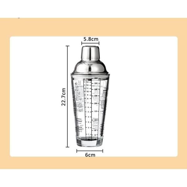 Cocktailshaker - 400 ml - Rustfrit stål og glas - Lækagesikkert låg - Ergonomisk