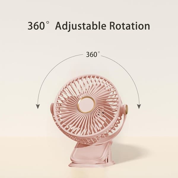 Mini USB-blæser, støjsvag, 5 hastigheder. 360° rotation. Lille bordventilator. Ophæng – Pink.