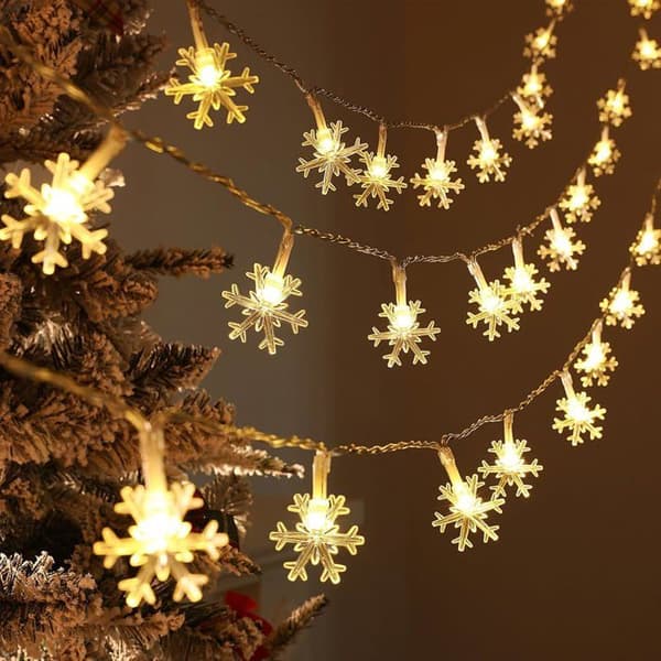 Utendørs solcellelyslenke, 30 LED, vanntett lysdekorasjon, snøfnuggdesign, varmhvit juledekorasjon til soverom