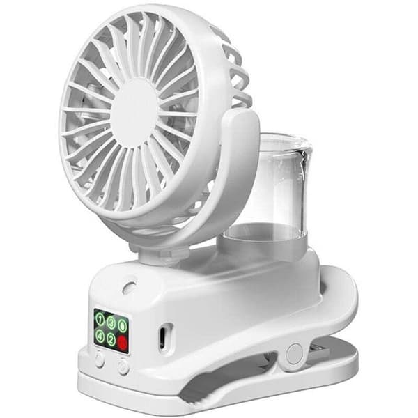 Mini genopladelig bærbar ventilator. Bærbar ventilator med fire hastigheder. USB bærbar ventilator - hvid.