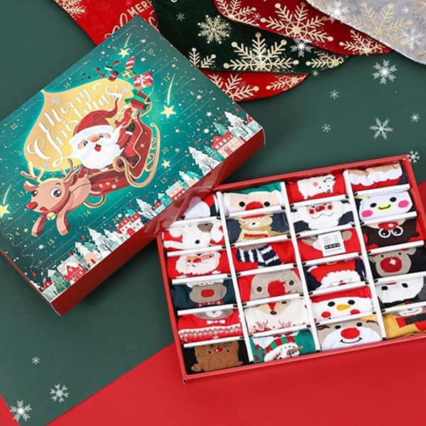 24 par julstrumpor för kvinnor, adventskalender, mysiga strumpor, julkalender presentförpackning