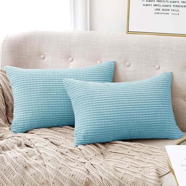 Himmelblå fløyelsputetrekk - Sett med 2 - 30x50cm - Elegant design og myk tekstur
