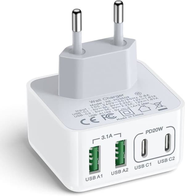 40W USB-C-laddare - 4 portar - Snabbladdning - Multi-område