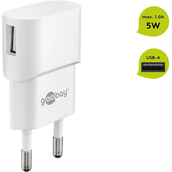 USB-A-oplader (5 W) hvid
