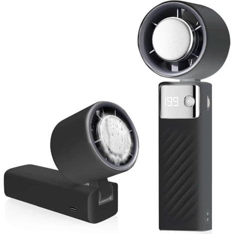 Bærbar ventilator. Mini genopladelig ventilator, 5000 mAh, justerbar hastighed (1 til 199 hastigheder, sort).