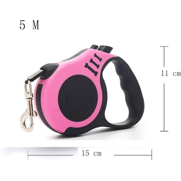 5m uttrekkbar bånd - Nylon - Rosa - For hunder og katter