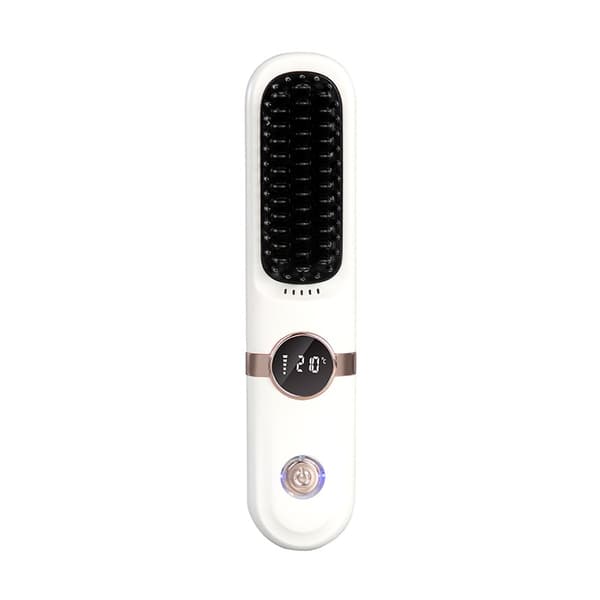 Portable Mini Wireless Hair Brush - Ceramic, 3D Anti-Scald, Smart Temperature Control White White