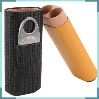 VBESTLIFE Cedertræ Rejse Cigaretuier med Cigarklipper, Sort Læder