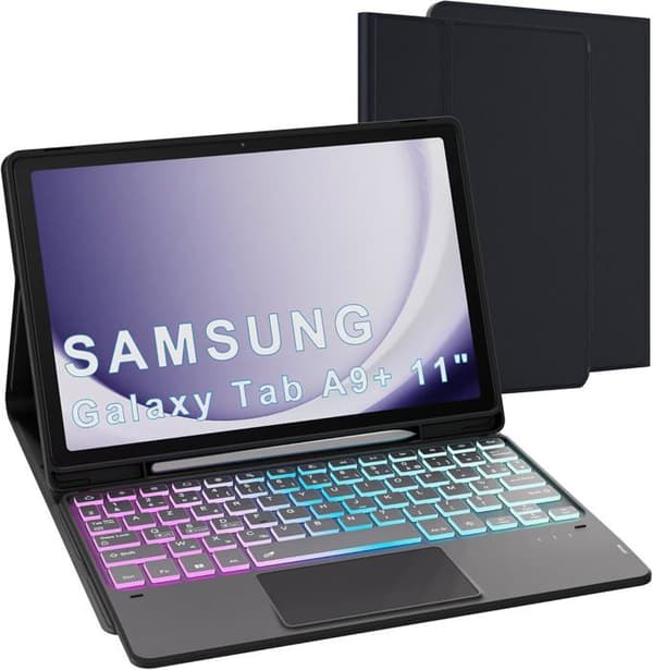 Fodral med avtagbart tangentbord - Samsung - Galaxy Tab A9+ - 7-färgs bakgrundsbelysning - Bluetooth - 360° skydd
