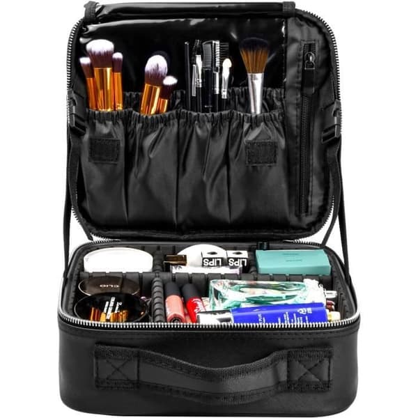 Makeuptaske - Toilettaske - Sort - Stor opbevaringsplads - Mål 26,5x24x10 cm