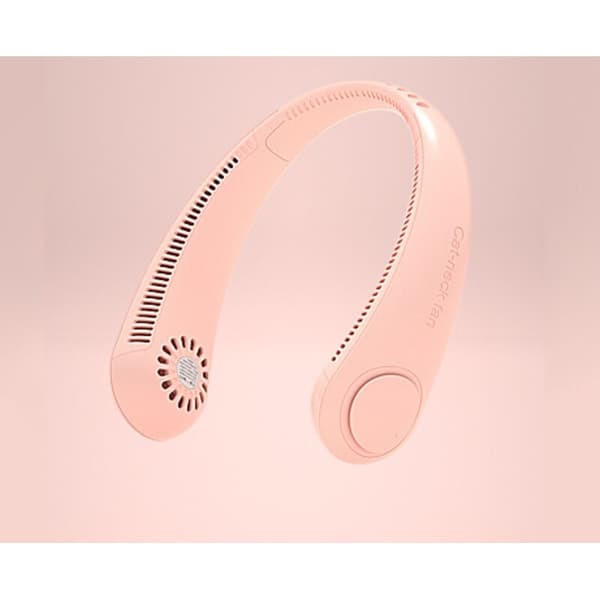 BDD Mini USB Uppladdningsbar Bärbar Fläkt, Tyst, Bladlös, Halsmonterad, 360° Luftflöde (Rosa)
