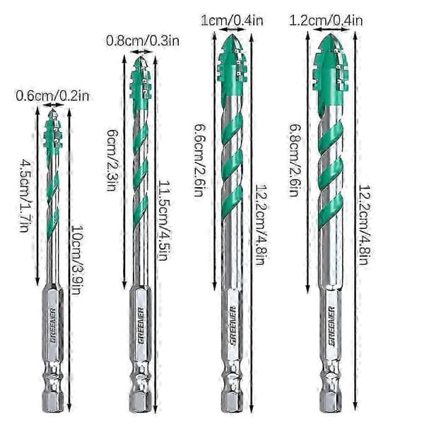 4 stk. Fire-spors sagtann eksentriske bor Profesjonelt solid borsett for tre/fliser/osv. Bundle SZRH A-V