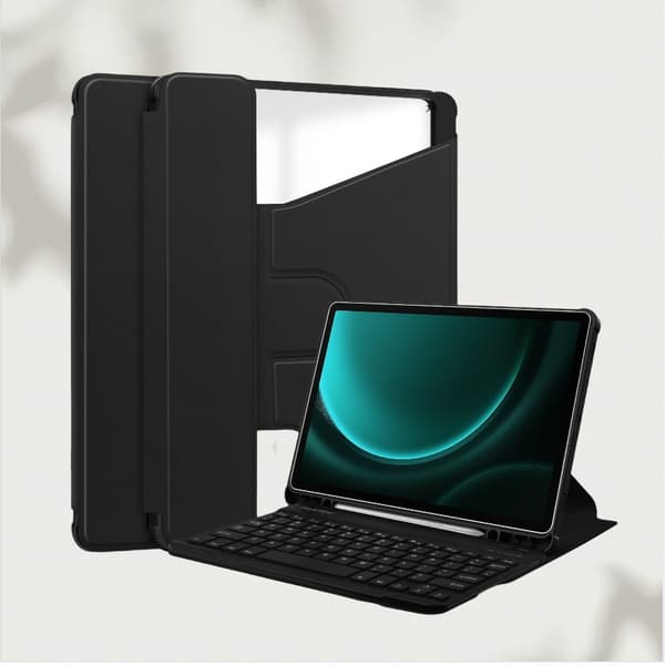 360° Rotating Stand Bluetooth Keyboard Cover Case for compatible with Samsung Tab S9 FE 11 inch - Black