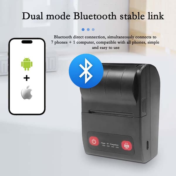 58mm Mini Bærbar Termisk Skriver - USB & Bluetooth Tilkobling, Kompatibel med Android, iOS og Windows