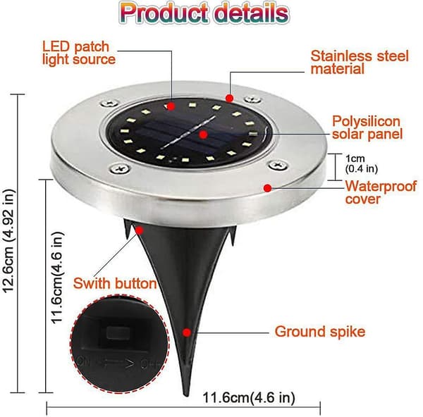 Udendørs solcellelampe, gabless Udendørs solcellelampe 6 stk., Udendørs solcellelampe 8LED, Udendørs solcelle spotlight