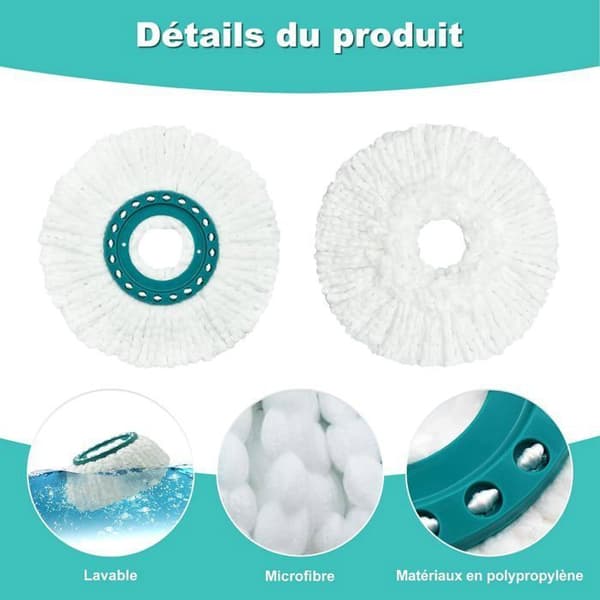 3 stk. erstatningsmoppehode, kompatibelt med Leifheit Clean Twist Mop, erstatningsmoppehode for moppesett L
