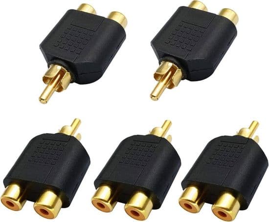RCA Y-splitteradapter, forgyldt 1 RCA han til 2 RCA hun, lydvideostik, AV-lydvideokonverter (5-pak)