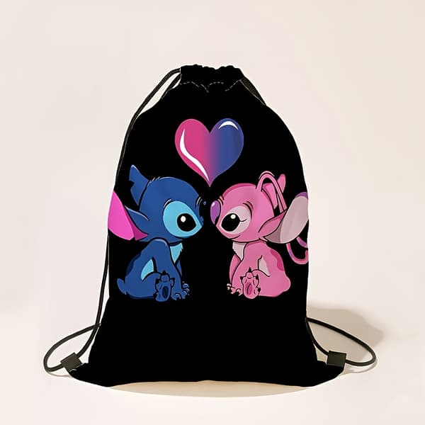 Stitch Drawstring Backpack - Large Capacity, Durable Polyester, Machine Washable, Ideal for Outdoor Activities, Parties, Travel, Yoga, Gym, [DB] Green Leaf Stitch
