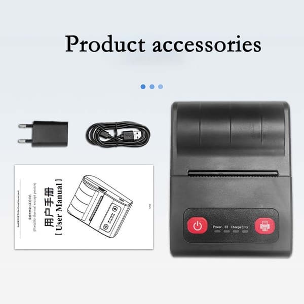 58mm Mini Bærbar Termisk Skriver - USB & Bluetooth Tilkobling, Kompatibel med Android, iOS og Windows