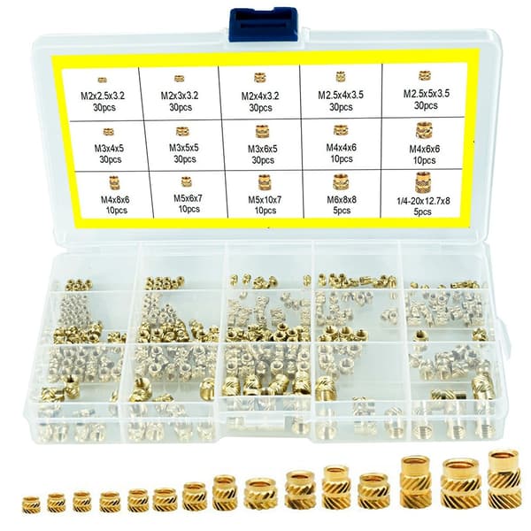 300st Knurled Threaded Insert Nuts Set - Brass Heat Insert Nuts Assortment Kit