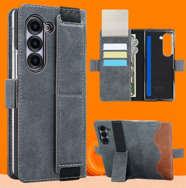 Samsung Galaxy Z Fold-etui med kortholder og stativ Grå Model 4