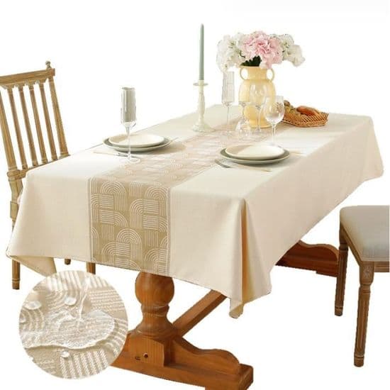 Duk - Fläckresistent - Rektangulär - Bomullslinne - 140 x 220 cm - Ljusbrun