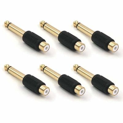 Pakke med 6 6,35 mm Mono Stik Han til RCA Hun Audio Adaptere