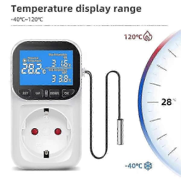 Digital Temperaturregulator Stikkontakt Termostat med Tids Sensor Probe Varme Køling Switch 16A EU Stik