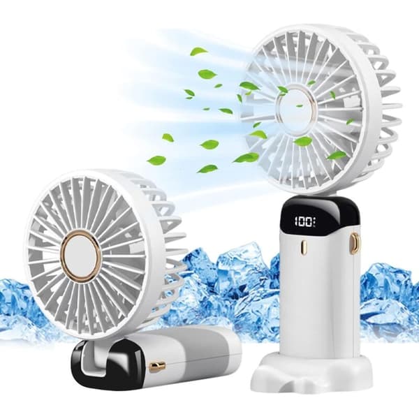USB genopladelig bærbar ventilator med 5 justerbare hastigheder. Mini sammenklappelig bordventilator med LED-display - hvid.