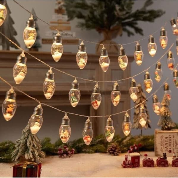 3 meter lång julgransbelysning med 20 LED-lampor, snöglob, julfigurer, vinteratmosfär