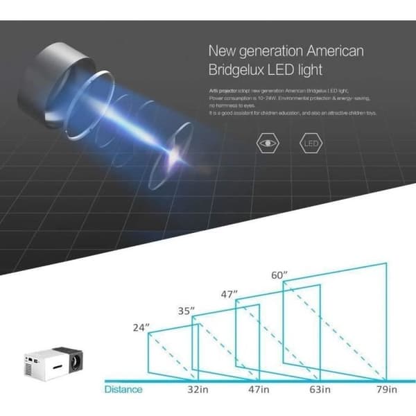 Bärbar 1080p LED-projektor - Full HD-bio - 400 Lumen - Gul