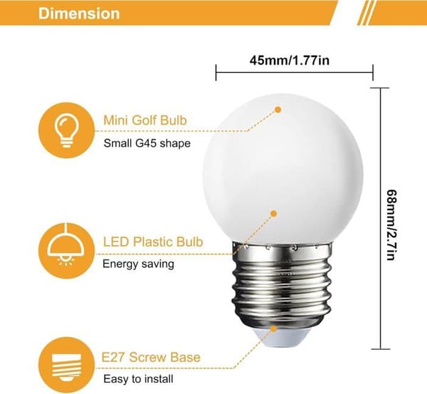 Förpackning med 10 E27 G45 LED-klot - Varmvit 3000 K - 5W G45 - Ej dimbar [Energiklass G]