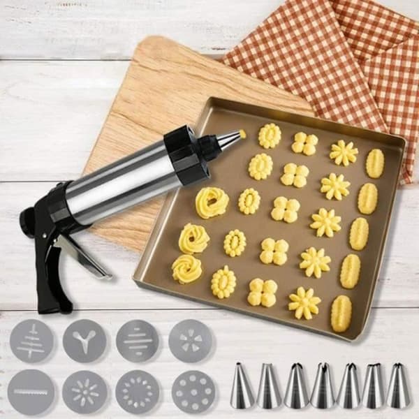 Cookie Press in Stainless Steel - 8 Discs - Decorating Tool - Professional
